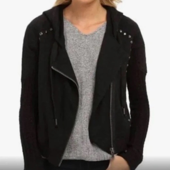 Free‎ People MOTO Black Studded Hoodie Jacket With Zipper Size Small - Picture 2 of 16